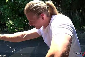 The chubby whore with tattoos gets PICKED UP and receives CUMSHOTS in the backseat