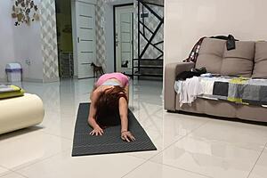 angie elif's small tits tease after yoga