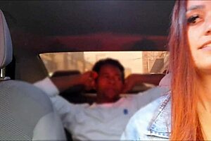 Slut app driver catches endowed passenger masturbating behind her