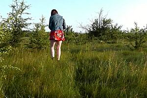 beautiful brunette flashes ass and hairy pussy outdoors