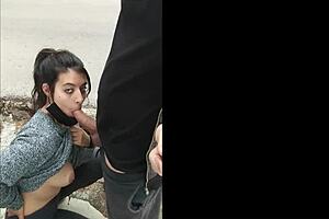 Amateur public hot brunette sucking dick outdoor