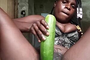Watch this nasty cucumber masturbation session