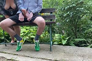 Mature cougar with saggy tits flashes outdoors