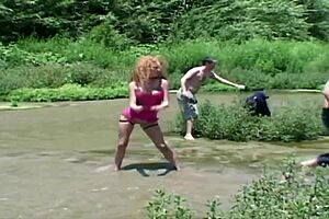 Rough Double Penetration Outdoors With Redhead Hitchhiker
