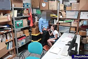 the cute teen said, 'officer, i'll suck your big cock to avoid jail,' and got her shaved pussy licked before getting screwed at the office