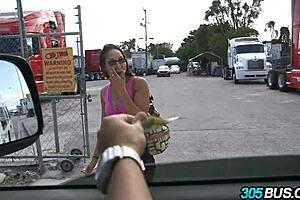 nerdy latina fucks for cash in car