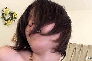 japanese milf in leather boots teases slave with facesitting and footjob