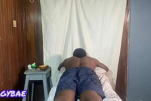 home massage therapist's close cum shot