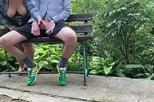 Mature cougar with saggy tits flashes outdoors