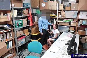 the cute teen said, 'officer, i'll suck your big cock to avoid jail,' and got her shaved pussy licked before getting screwed at the office