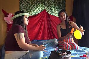 chop suey balloons burst during pregnant asian lesbian fetish play