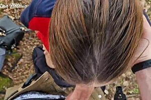 shy russian girl gave slobbery blowjob on first date in woods