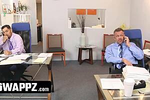 Office swap where horny stepdads trade teen stepdaughters for deepthroat, cum in mouth, and doggystyle group action.