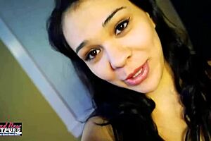 Skinny Brunette Coed Sabrina Deepthroats Cock, Swallows Cumshot Intensely