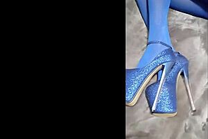 Sexy Pantyhose And Blue High Heels On Display
