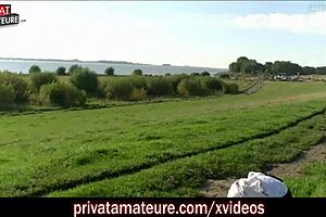 Blonde European Couple Engages In Outdoor Public Sex With Creampie