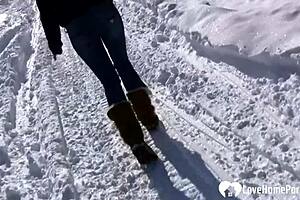 Hot Woman Shows Tits And Pees In Snow
