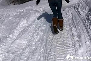 Hot Woman Shows Tits And Pees In Snow