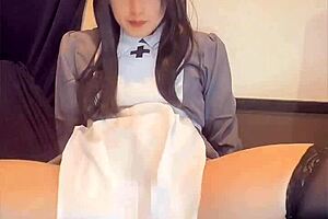 Black-Haired Nurse Crossdresses And Masturbates Quietly In Private Video