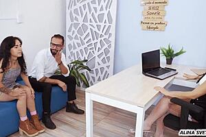 My boss discovers my office affair and fucks us both.