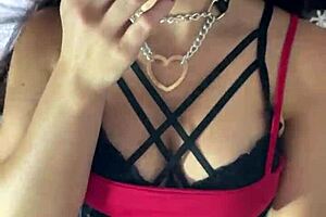 Submissive Debora Prado smokes and masturbates big cock before greedy blowjob