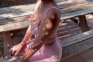 Italian milf shows off big tits outdoor