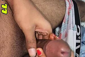 Sexy girlfriend gives handjob after blowjob then fucks tight pussy