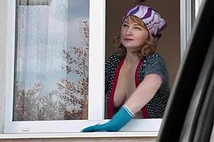 Public Nudity Driver Saw Naked Milf In Stockings Without Panties Washing Window