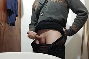 watch me masturbate my monster cock in bathroom