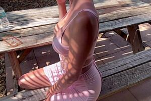 Italian milf shows off big tits outdoor