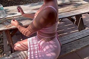 Italian milf shows off big tits outdoor