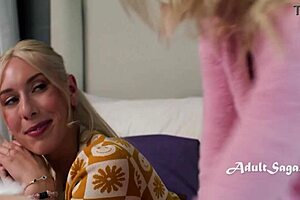 bold dominating lesbian study partner in college classroom intensely uses strapon toys on her classmate with big natural tits