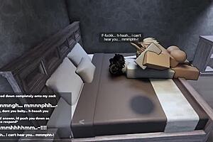 In Roblox, the player engages in an intense game session with a femboy character who begs for more challenges