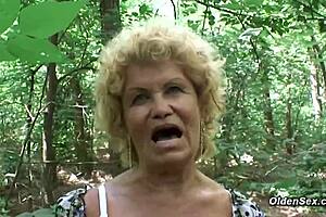 Blonde granny encounters outdoor pov encounter in forest with stranger
