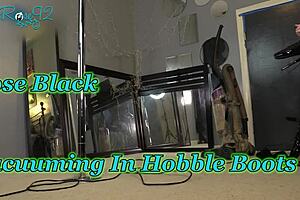 vacuuming in hobble boots and lingerie