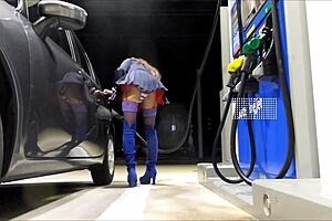 crossdresser mini skirt in public gas station