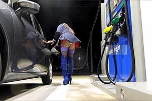 crossdresser mini skirt in public gas station