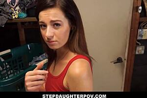 Cute Petite Teen Lets Older Man Fuck Her in Laundry Room POV