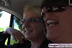 Bisexual milfs enjoying a group foursome activity