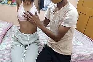 Indian girlfriend deals with sex in home arrangement.