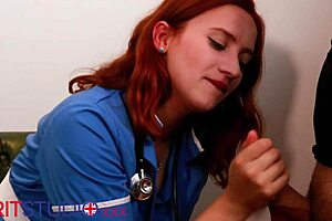 Sexy nurse greene wanks off a patient and plays with cum
