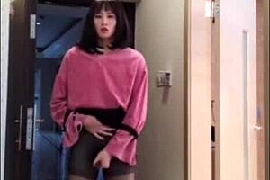 asian ladyboy masturbates dick flashing to woman and cums