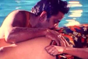 Unmarried hot couple enjoys pool