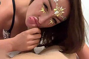 feeling the intense emotions in cute milf deep blowjob and jerk off closeup