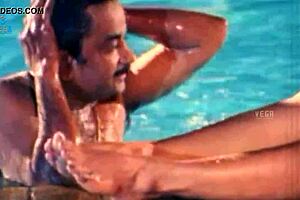 Unmarried hot couple enjoys pool