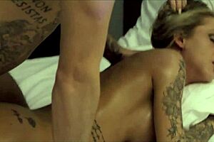 divine sinners blonde hot tattoo milf enjoys slow romantic oil massage with kissing and pussy licking