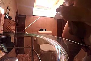 I give him hand job from behind compilation of view from two cameras