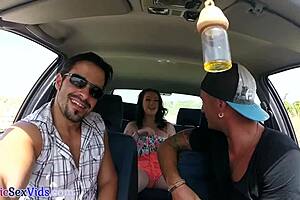 the busty brit blows publicly before outdoor sex.