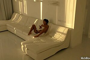 black asian teen jumping on big cock in white room