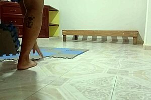 chubby neighbor cleans new apartment